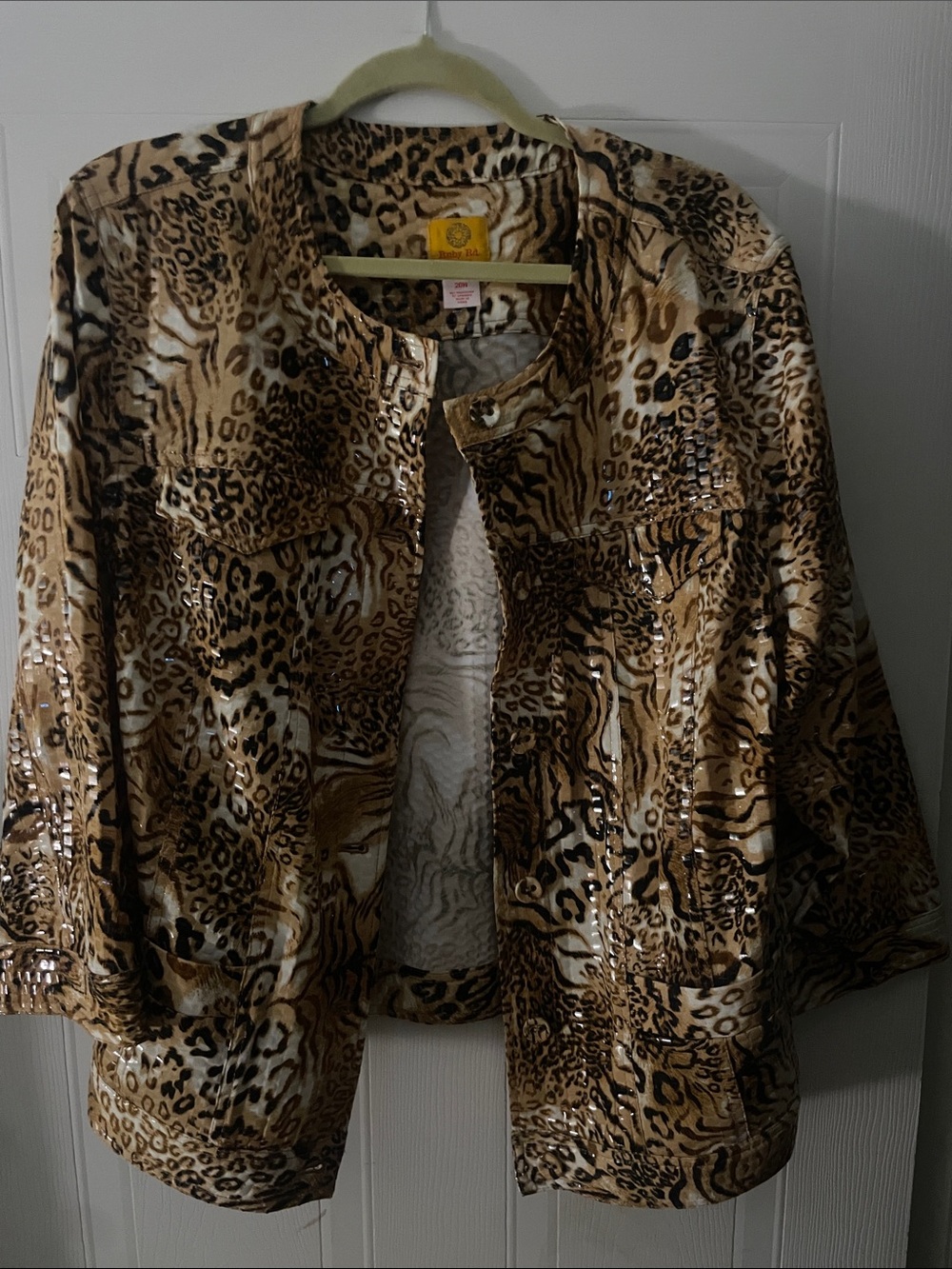 Ruby Rd. Leopard & Tiger Print Jean Jacket in Brown and Tan